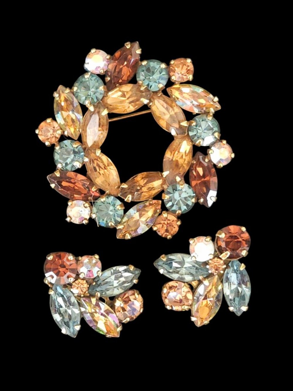 Vintage Weiss Rhinestone Brooch & Earring Set